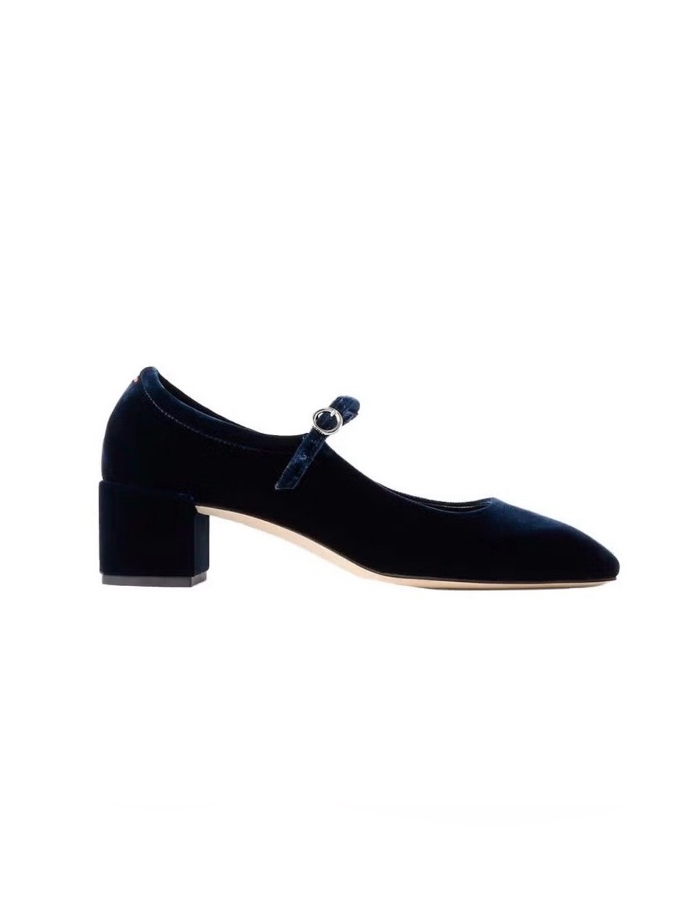 Aeyde ‘Aline’ Dark Navy Velvet Mary Jane Block Heel